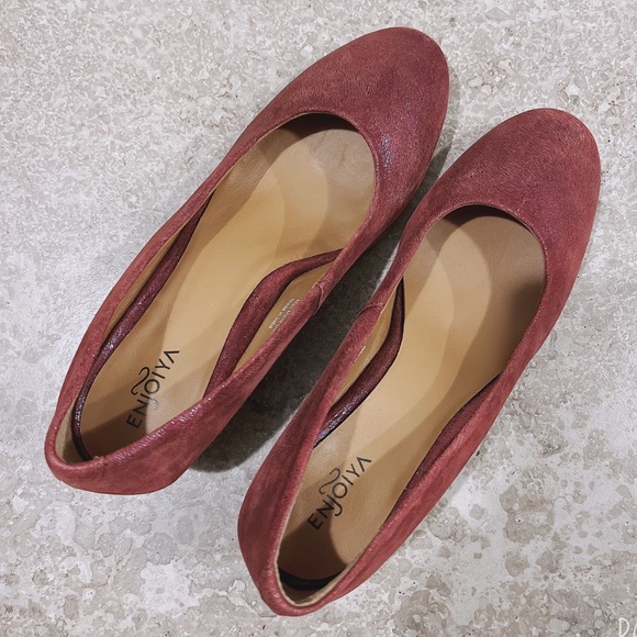 NEW Enjoiya Eleganza Pumps Leather Wine Block Heel Size EU 40 US 9 New w/o Box - Picture 4 of 13